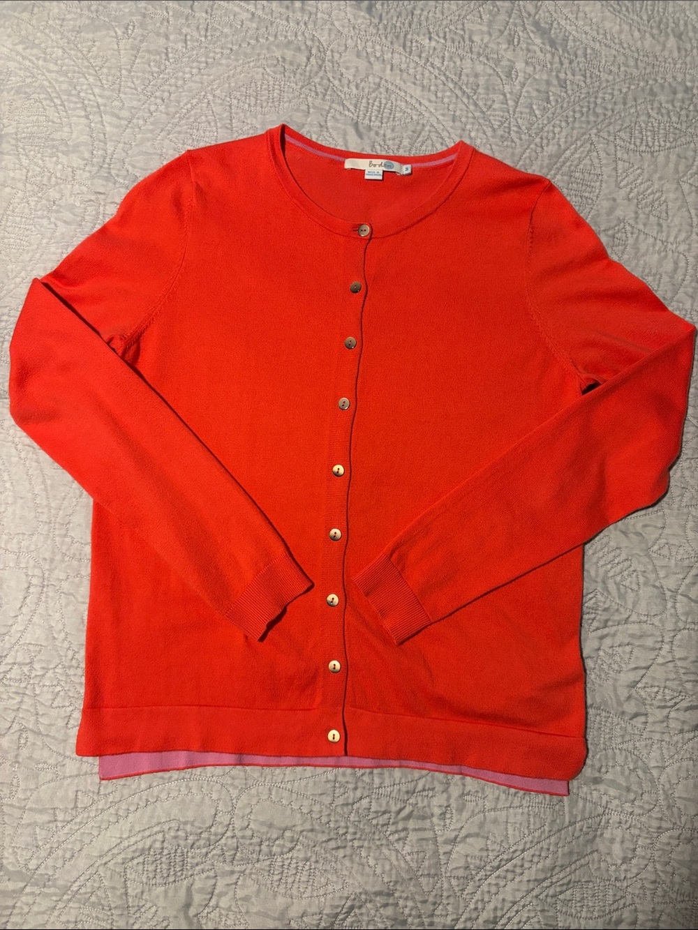 Boden Orangish-Red Crewneck Button-Front Cardigan